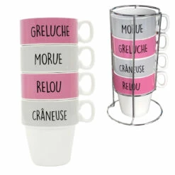 Coffret De 4 Tasses à Café "Greluche, Morue..." -Cadeau boutique coffret de 4 tasses a cafe greluche morue 2