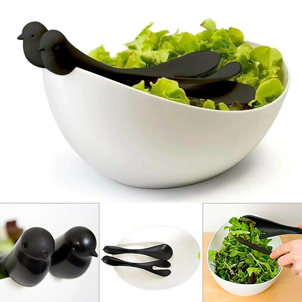 Saladier Couverts Oiseaux. 2 Saladier Couverts Oiseaux.