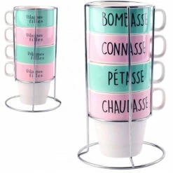 Set De 4 Mugs Vilaines Filles Avec Support