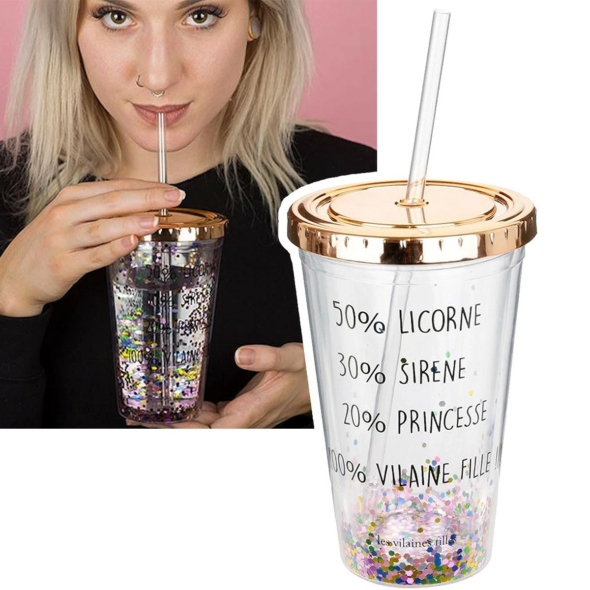 Verre à Paillettes Avec Paille 100% Vilaine Fille 4 Verre à Paillettes Avec Paille 100% Vilaine Fille – Image 2