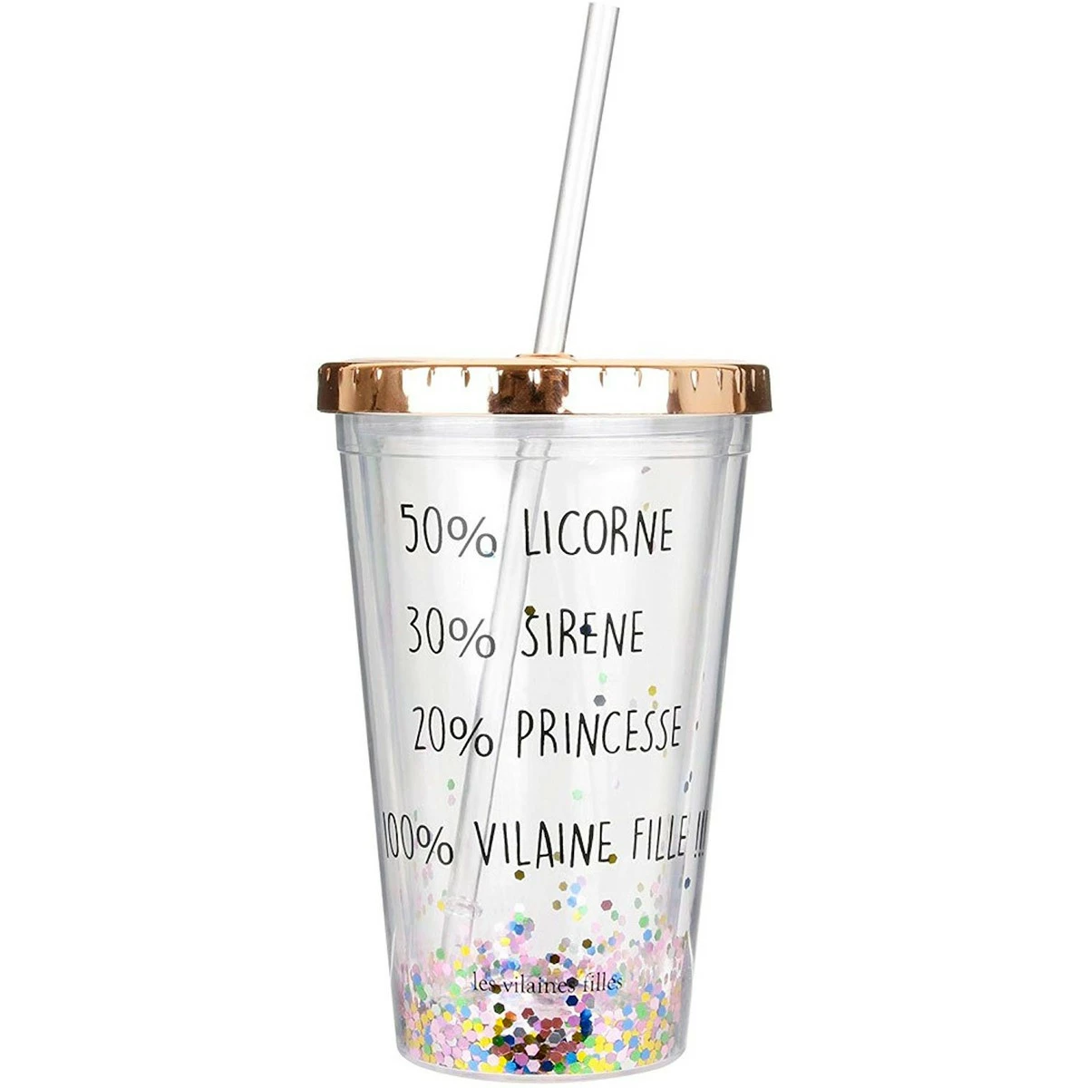 Verre à Paillettes Avec Paille 100% Vilaine Fille 3 Verre à Paillettes Avec Paille 100% Vilaine Fille
